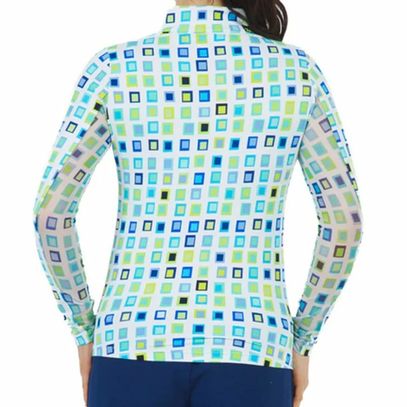 IBKUL Women's Eloise Print Long Sleeve Zip Mock Neck Top 4 IBKUL Women's Eloise Print Long Sleeve Zip Mock Neck Top - Image 2