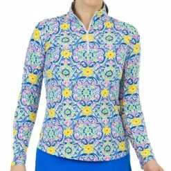 IBKUL Women's Nora Print Long Sleeve Mock Neck Top