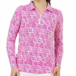 IBKUL Women's Terra Print Long Sleeve 1/4 Zip Polo
