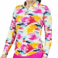 IBKUL Women's Matilda Print Long Sleeve 1/4 Zip Polo
